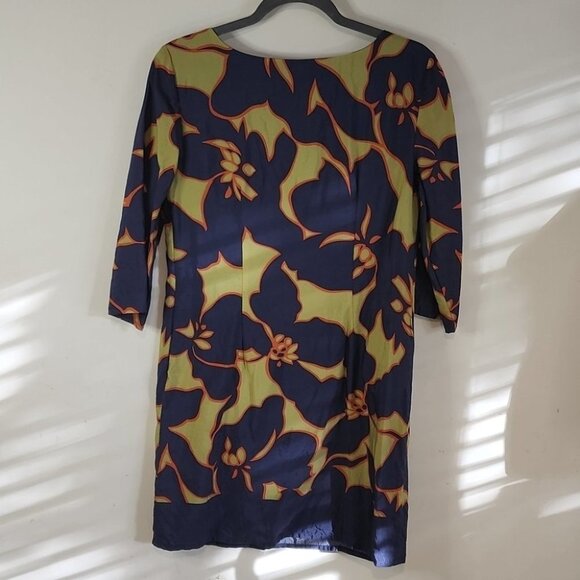 LOFT by Ann Taylor Blue Green Floral Mini Round  Neck Mini Shirt Dress 4 T20 - Picture 6 of 10